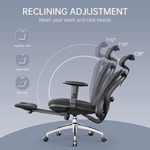 SIHOO Fauteuil de Bureau Ergonomique Noir avec Repose-Pieds et Support Lombaire