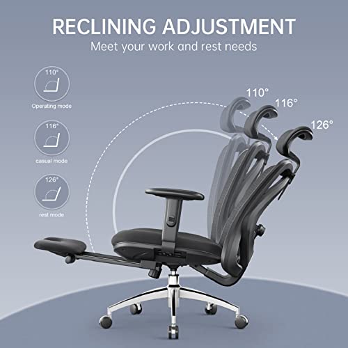 SIHOO Fauteuil de Bureau Ergonomique Noir avec Repose-Pieds et Support Lombaire