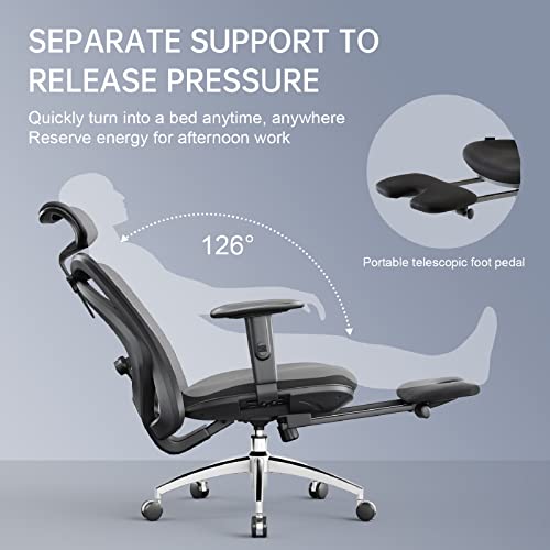 SIHOO Fauteuil de Bureau Ergonomique Noir avec Repose-Pieds et Support Lombaire
