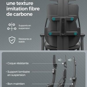 SONGMICS EVOGAMER Fauteuil Gaming Noir, Dossier Inclinable et Accoudoirs Réglables