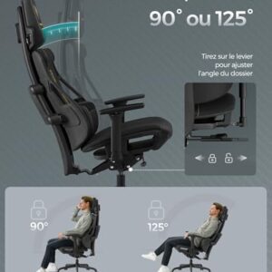 SONGMICS EVOGAMER Fauteuil Gaming Noir, Dossier Inclinable et Accoudoirs Réglables