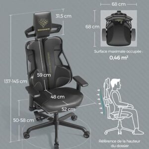 SONGMICS EVOGAMER Fauteuil Gaming Noir, Dossier Inclinable et Accoudoirs Réglables
