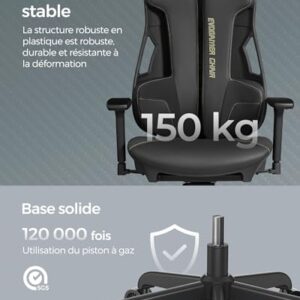 SONGMICS EVOGAMER Fauteuil Gaming Noir, Dossier Inclinable et Accoudoirs Réglables