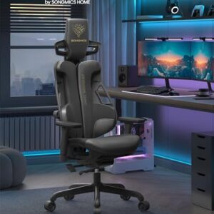 SONGMICS EVOGAMER Fauteuil Gaming Noir, Dossier Inclinable et Accoudoirs Réglables