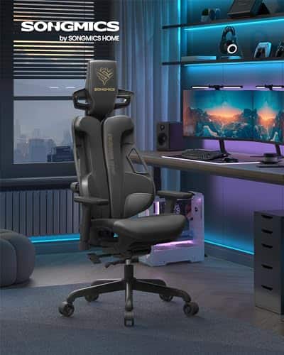 SONGMICS EVOGAMER Fauteuil Gaming Noir, Dossier Inclinable et Accoudoirs Réglables