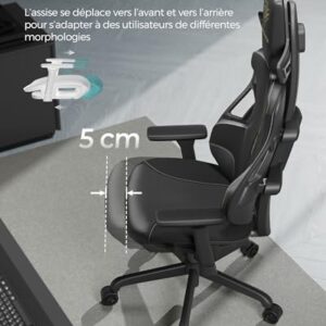 SONGMICS EVOGAMER Fauteuil Gaming Noir, Dossier Inclinable et Accoudoirs Réglables