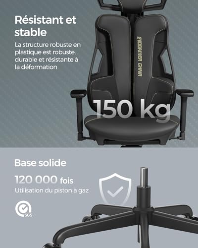 SONGMICS EVOGAMER Fauteuil Gaming Noir, Dossier Inclinable et Accoudoirs Réglables