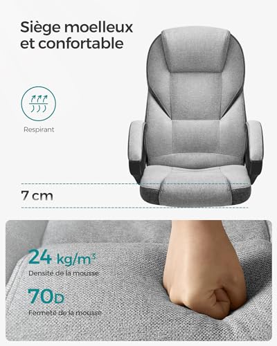 SONGMICS OBG022G01 : Chaise Ergonomique et Fauteuil Gamer Réglable en Gris