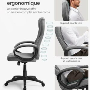 SONGMICS OBG022G01 : Chaise Ergonomique et Fauteuil Gamer Réglable en Gris