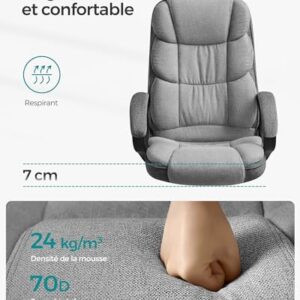 SONGMICS OBG024G01 : Chaise de Bureau Ergonomique Pivotante avec Accoudoirs