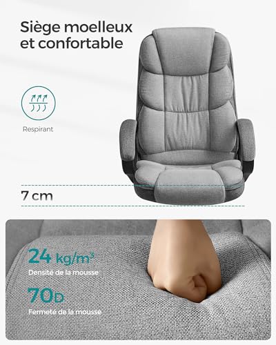 SONGMICS OBG024G01 : Chaise de Bureau Ergonomique Pivotante avec Accoudoirs