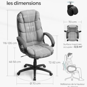 SONGMICS OBG024G01 : Chaise de Bureau Ergonomique Pivotante avec Accoudoirs