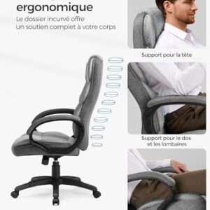 SONGMICS OBG024G01 : Chaise de Bureau Ergonomique Pivotante avec Accoudoirs
