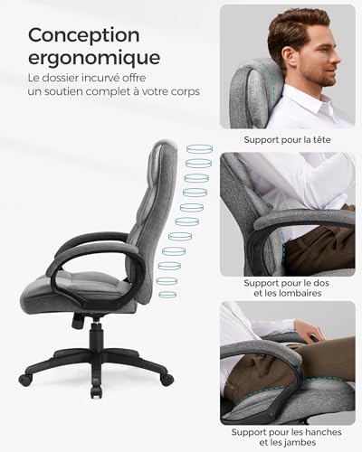 SONGMICS OBG024G01 : Chaise de Bureau Ergonomique Pivotante avec Accoudoirs