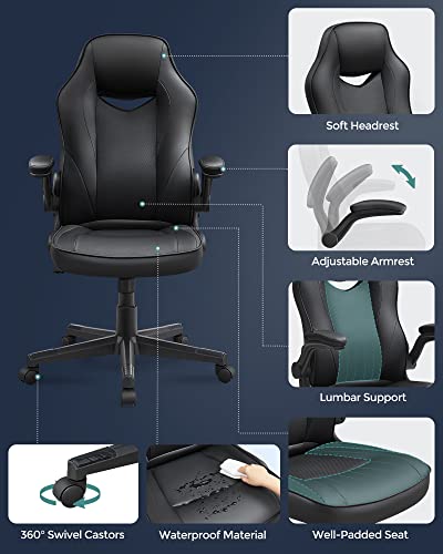 SONGMICS OBG064B01 : Chaise de Bureau Ergonomique Gamer Noir, 150 kg