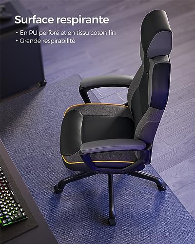 SONGMICS OBG066B01 Chaise de Bureau et Fauteuil Gaming Noir Ajustable