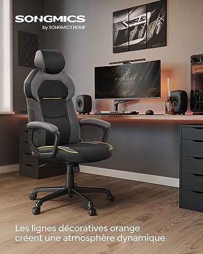 SONGMICS OBG066B01 Chaise de Bureau et Fauteuil Gaming Noir Ajustable