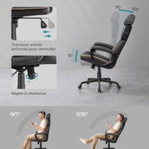 SONGMICS OBG066B01 Chaise de Bureau et Fauteuil Gaming Noir Ajustable