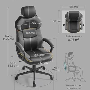 SONGMICS OBG066B01 Chaise de Bureau et Fauteuil Gaming Noir Ajustable