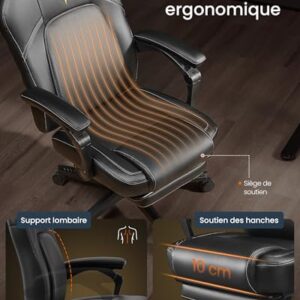 SONGMICS OBG072B01 : Fauteuil Gaming Ergonomique Noir avec Repose-Pieds et Appui-tête