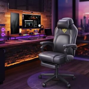 SONGMICS OBG072B01 : Fauteuil Gaming Ergonomique Noir avec Repose-Pieds et Appui-tête