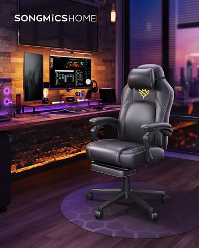SONGMICS OBG072B01 : Fauteuil Gaming Ergonomique Noir avec Repose-Pieds et Appui-tête