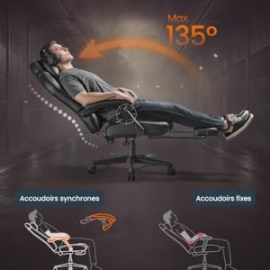 SONGMICS OBG072B01 : Fauteuil Gaming Ergonomique Noir avec Repose-Pieds et Appui-tête