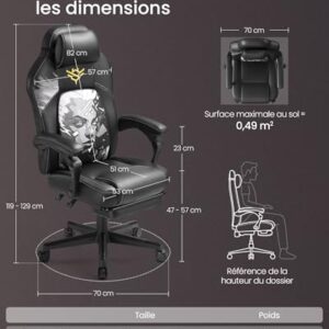 SONGMICS OBG072B03: Fauteuil Gaming Ergonomique Noir d’Encre avec Repose-Pieds