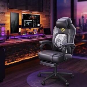 SONGMICS OBG072B03: Fauteuil Gaming Ergonomique Noir d’Encre avec Repose-Pieds