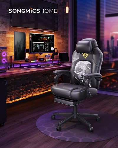 SONGMICS OBG072B03: Fauteuil Gaming Ergonomique Noir d’Encre avec Repose-Pieds