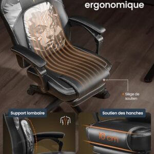 SONGMICS OBG072B03: Fauteuil Gaming Ergonomique Noir d’Encre avec Repose-Pieds