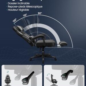 SONGMICS OBG073B03 Fauteuil de Bureau Gaming Noir et Gris, Réglable