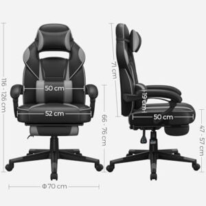 SONGMICS OBG073B03 Fauteuil de Bureau Gaming Noir et Gris, Réglable