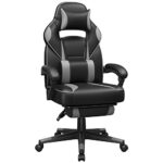 SONGMICS OBG073B03 Fauteuil de Bureau Gaming Noir et Gris, Réglable