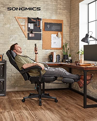 SONGMICS OBG073B03 Fauteuil de Bureau Gaming Noir et Gris, Réglable