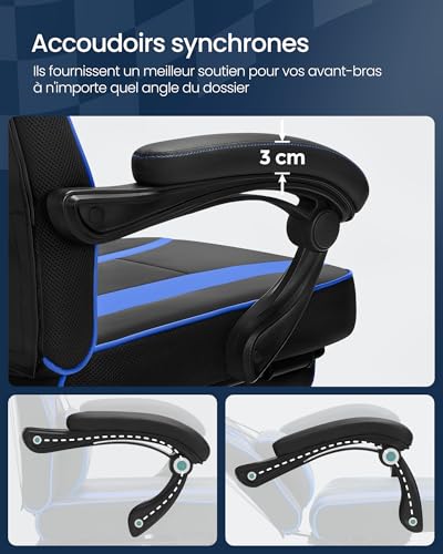 SONGMICS OBG073B04 : Chaise de Bureau Réglable avec Repose-Pieds et Support Lombaire