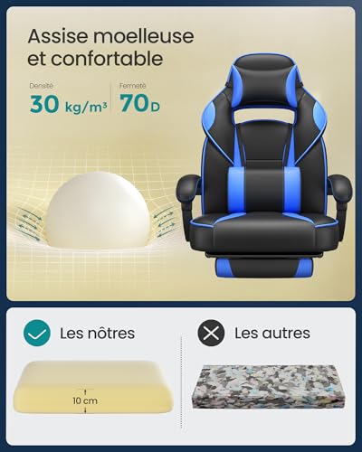SONGMICS OBG073B04 : Chaise de Bureau Réglable avec Repose-Pieds et Support Lombaire