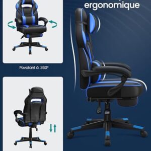 SONGMICS OBG073B04 : Chaise de Bureau Réglable avec Repose-Pieds et Support Lombaire