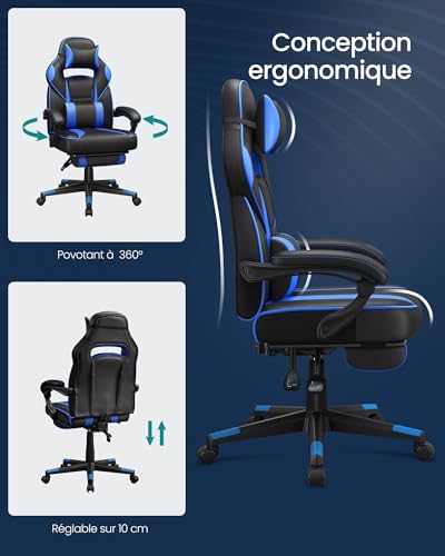 SONGMICS OBG073B04 : Chaise de Bureau Réglable avec Repose-Pieds et Support Lombaire