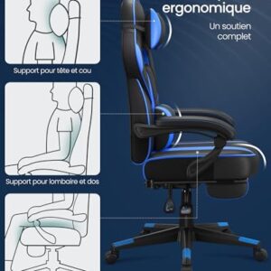 SONGMICS OBG073B04 : Chaise de Bureau Réglable avec Repose-Pieds et Support Lombaire