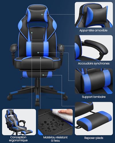 SONGMICS OBG073B04 : Chaise de Bureau Réglable avec Repose-Pieds et Support Lombaire