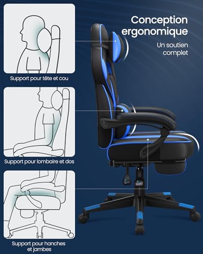 SONGMICS OBG073B04 : Chaise de Bureau Réglable avec Repose-Pieds et Support Lombaire