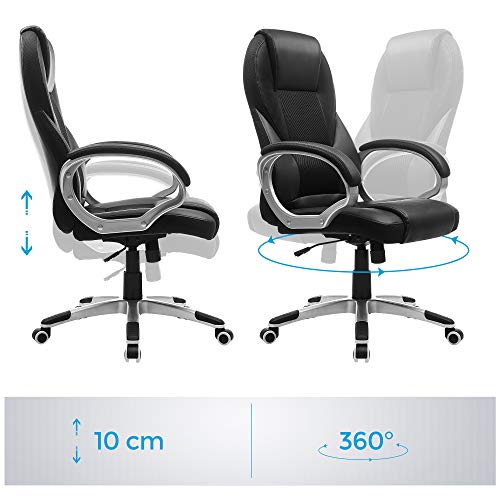 SONGMICS OBG22B : Chaise Ergonomique Gamer Pivotante, Hauteur Réglable, Noir