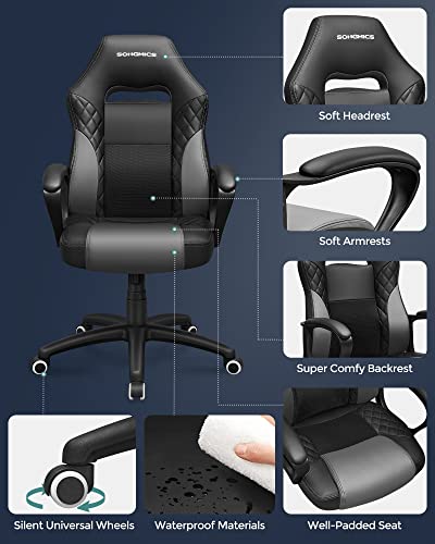 SONGMICS OBG38BG : Fauteuil Gamer Ergonomique Noir et Gris jusqu’à 150 kg