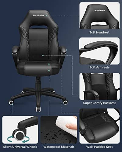 SONGMICS OBG38BK : Fauteuil Gamer Ergonomique Noir avec Dossier S
