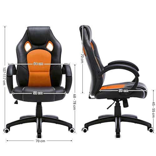 SONGMICS OBG56BO Fauteuil de Bureau Gaming Ajustable Noir-Orange