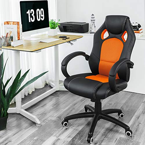 SONGMICS OBG56BO Fauteuil de Bureau Gaming Ajustable Noir-Orange