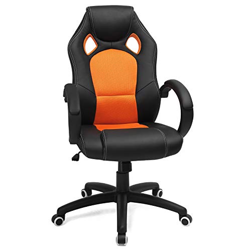 SONGMICS OBG56BO Fauteuil de Bureau Gaming Ajustable Noir-Orange