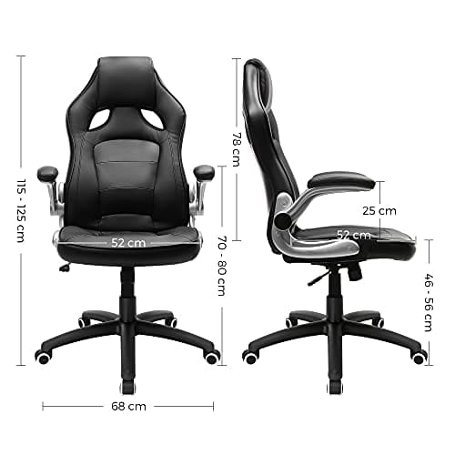 SONGMICS OBG62B Chaise de bureau ergonomique pivotante, noir, réglable et inclinable
