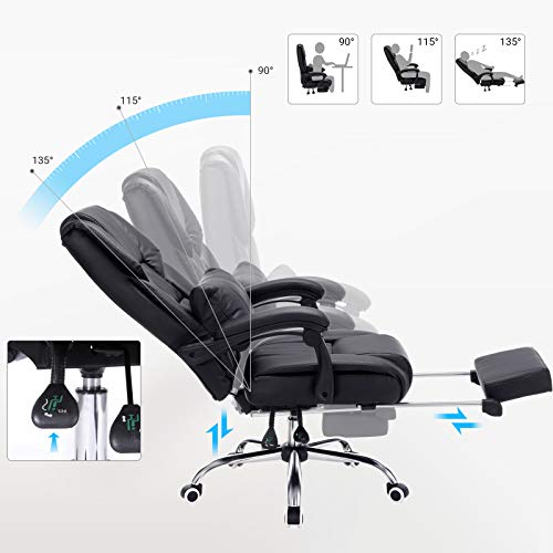 SONGMICS OBG71B : Fauteuil de bureau noir avec repose-pied pliable